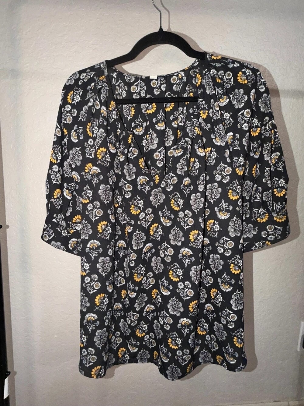 LOFT Outlet Women’s Floral Blouse Black Yellow & White Size XL